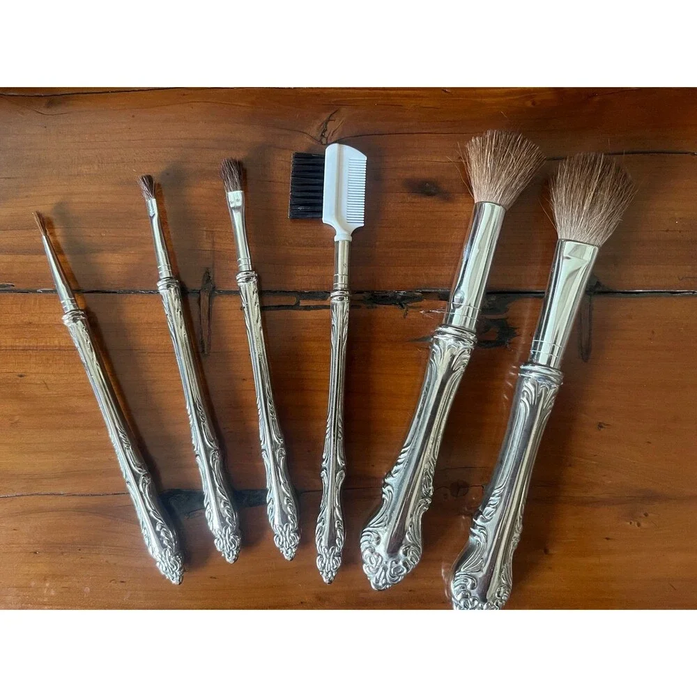 6 pc Vintage Regal Silver Plate Makeup Brushes